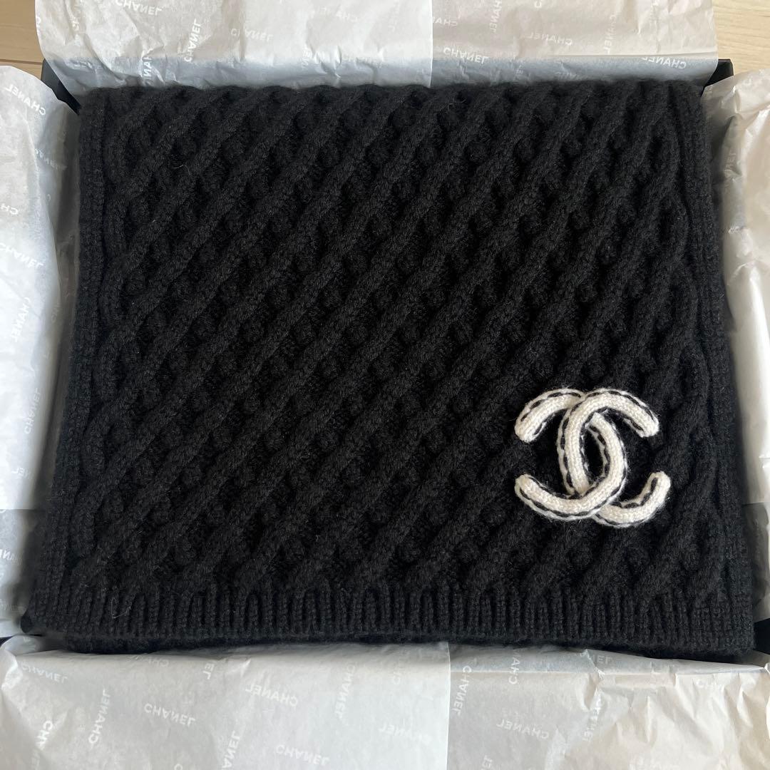 CHANEL ブラック ケーブル編み マフラー シャネル