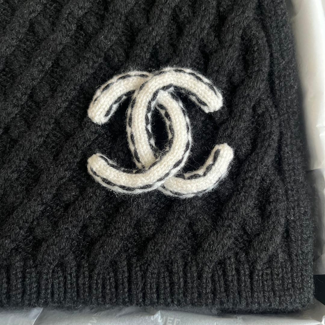 CHANEL ブラック ケーブル編み マフラー シャネル