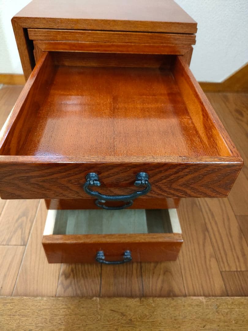 【ほぼ未使用】折り畳み　文机　職人手造り　引出し　銘木　欅　コンパクト　書斎机