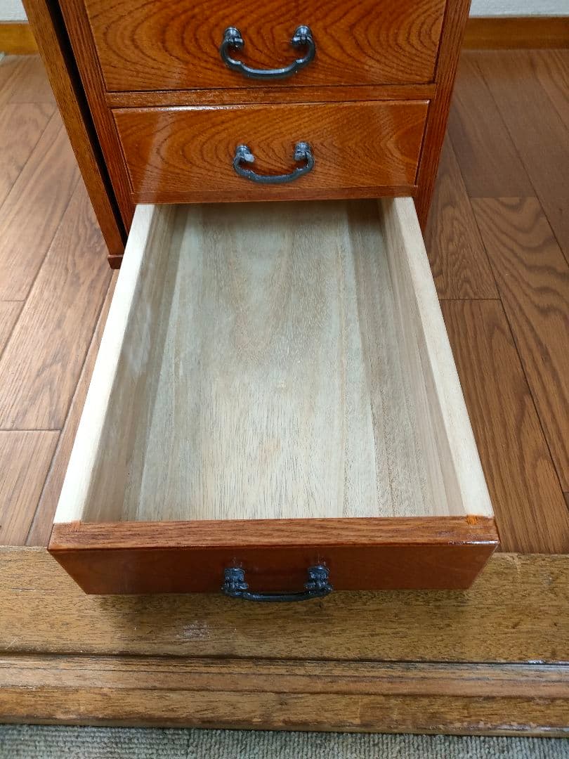 【ほぼ未使用】折り畳み　文机　職人手造り　引出し　銘木　欅　コンパクト　書斎机