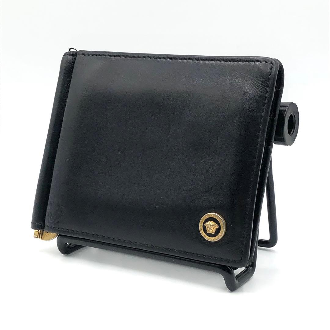 ヴェルサーチ マネークリップ メデューサ ロゴ 二つ折り財布 ブラック レザー