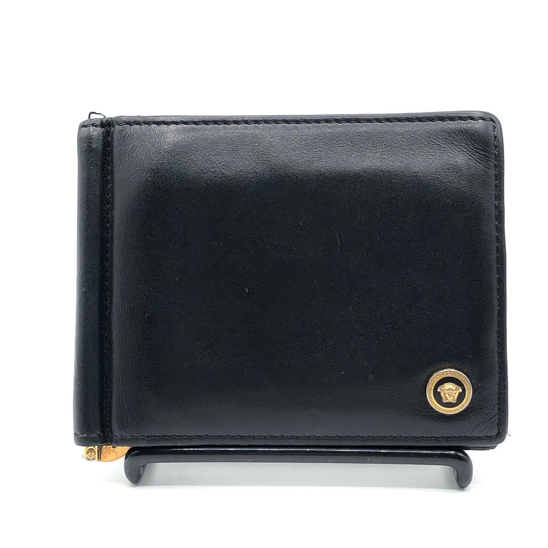ヴェルサーチ マネークリップ メデューサ ロゴ 二つ折り財布 ブラック レザー