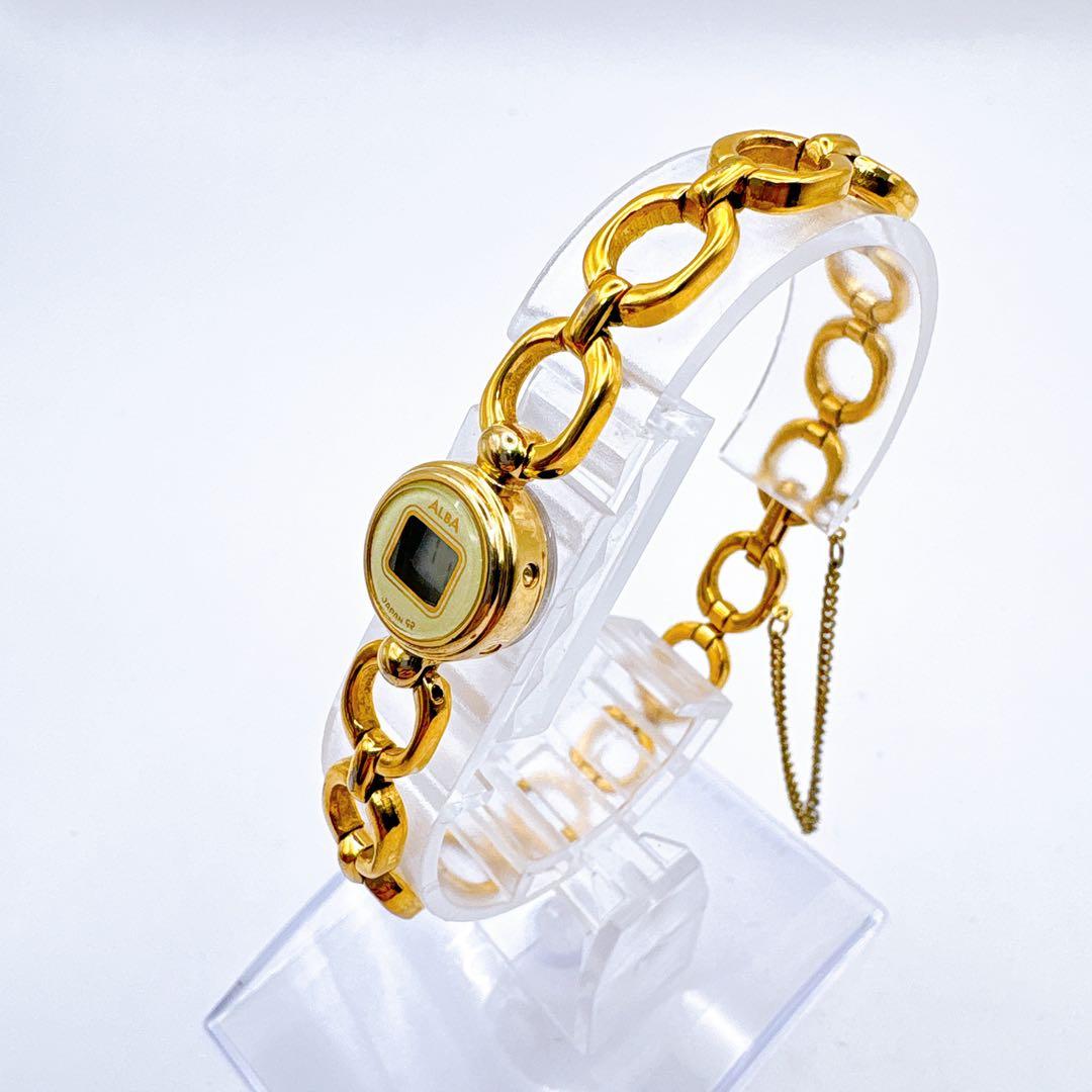 稼働 SEIKO ALBA ゴールドチェーン腕時計 クォーツ デジタル