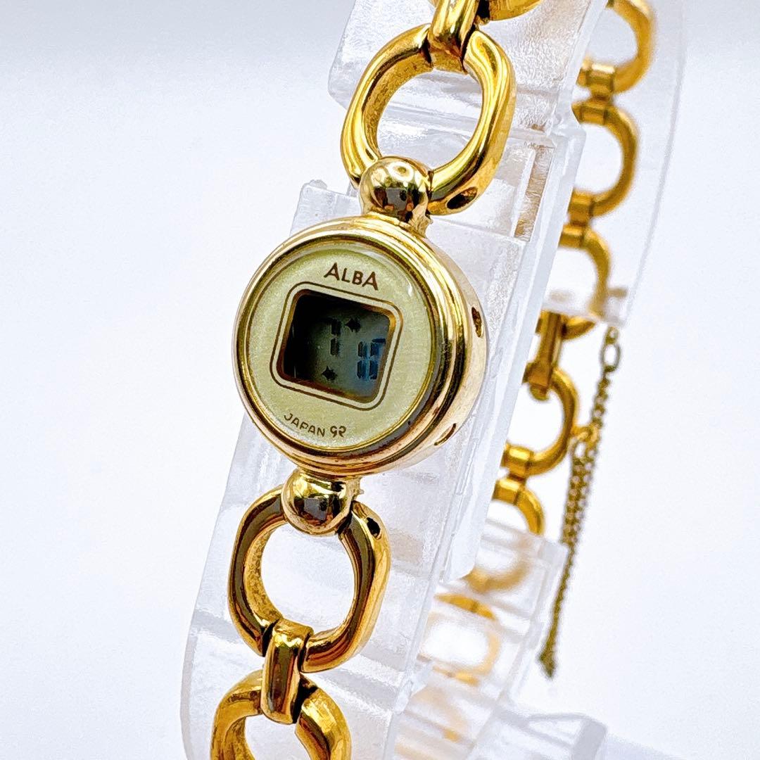 稼働 SEIKO ALBA ゴールドチェーン腕時計 クォーツ デジタル