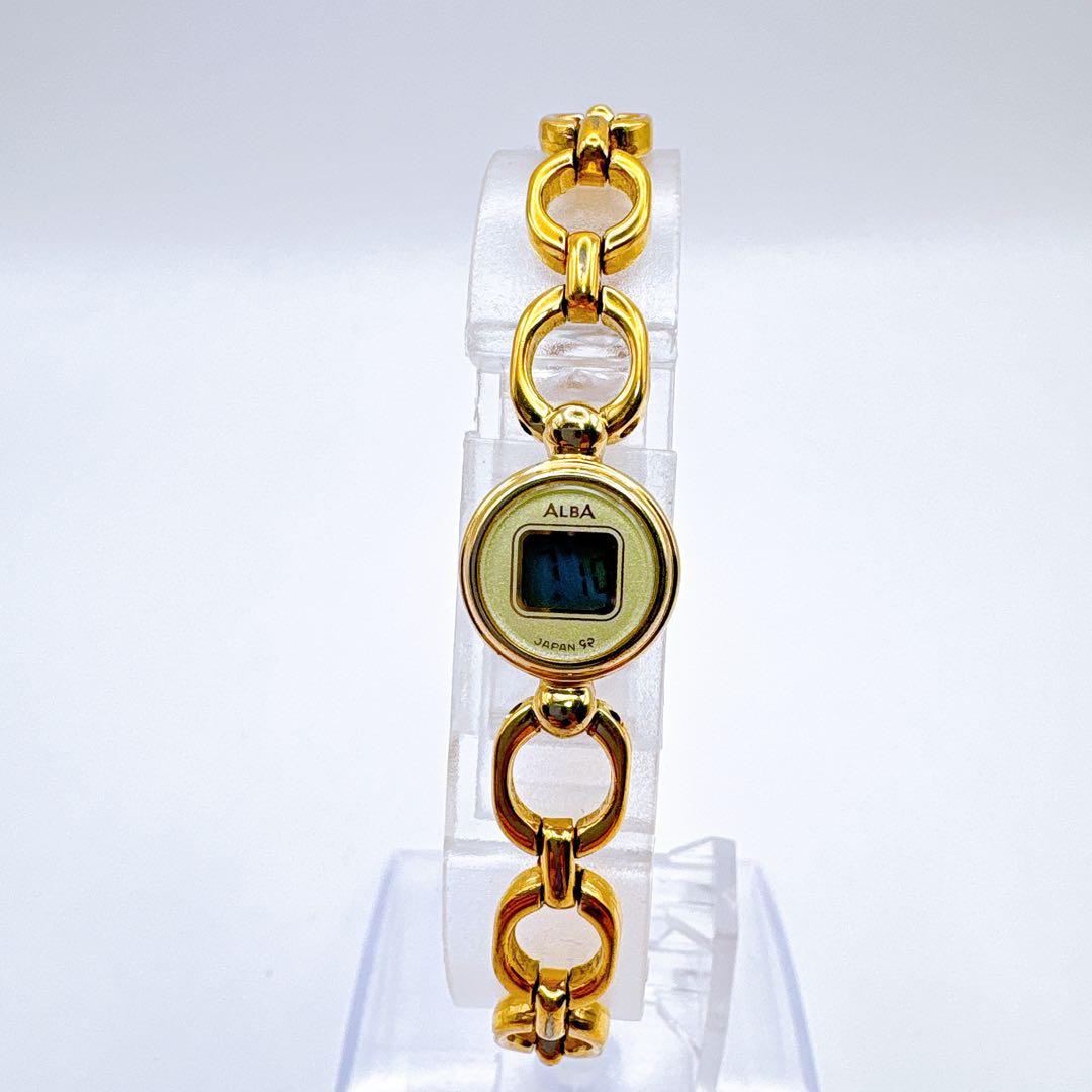 稼働 SEIKO ALBA ゴールドチェーン腕時計 クォーツ デジタル
