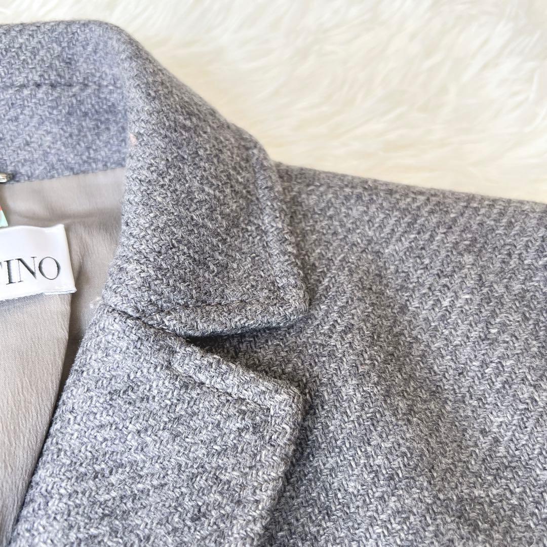 【良品】レッドヴァレンチノ フリル チェスターコート 38 グレー　ツィード
