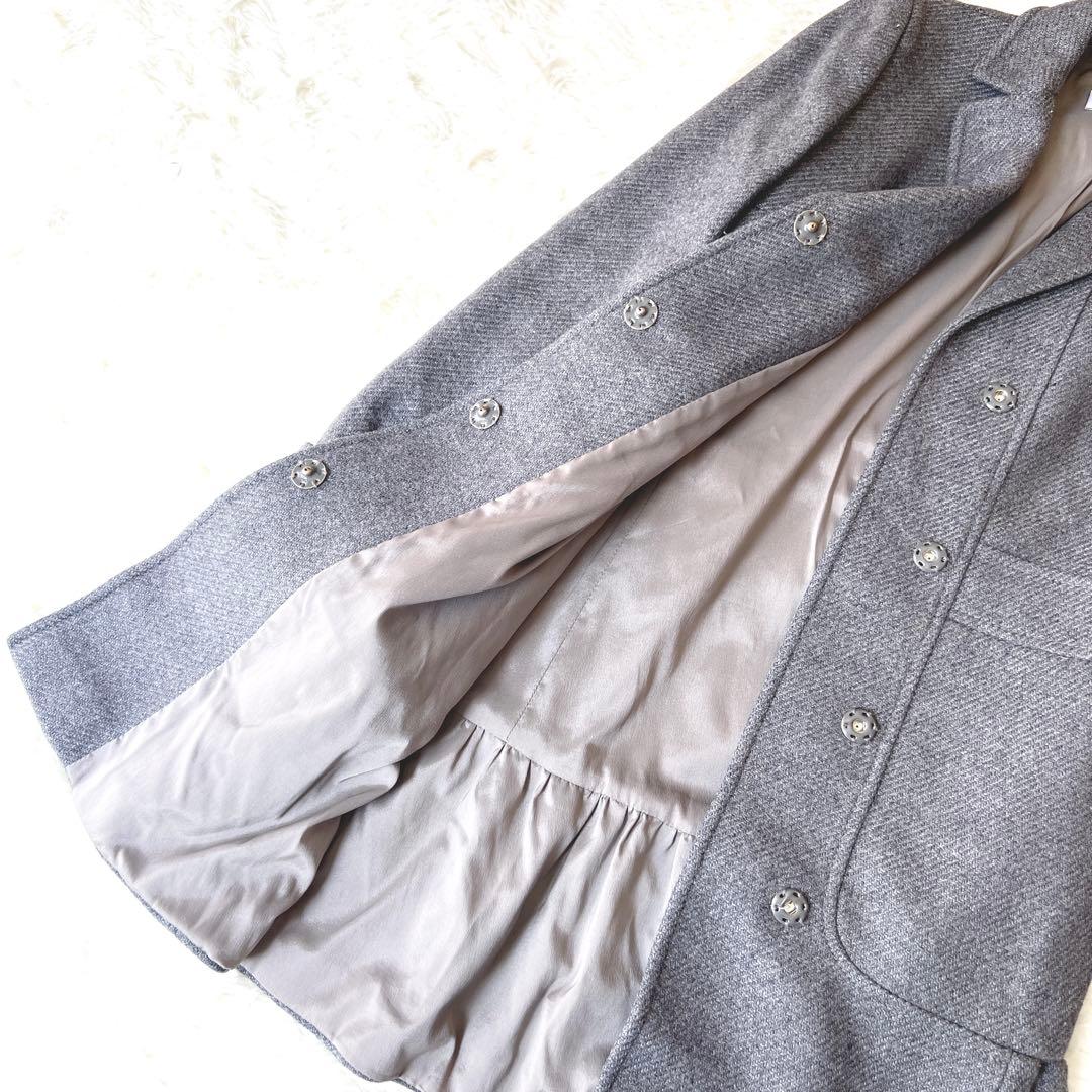 【良品】レッドヴァレンチノ フリル チェスターコート 38 グレー　ツィード