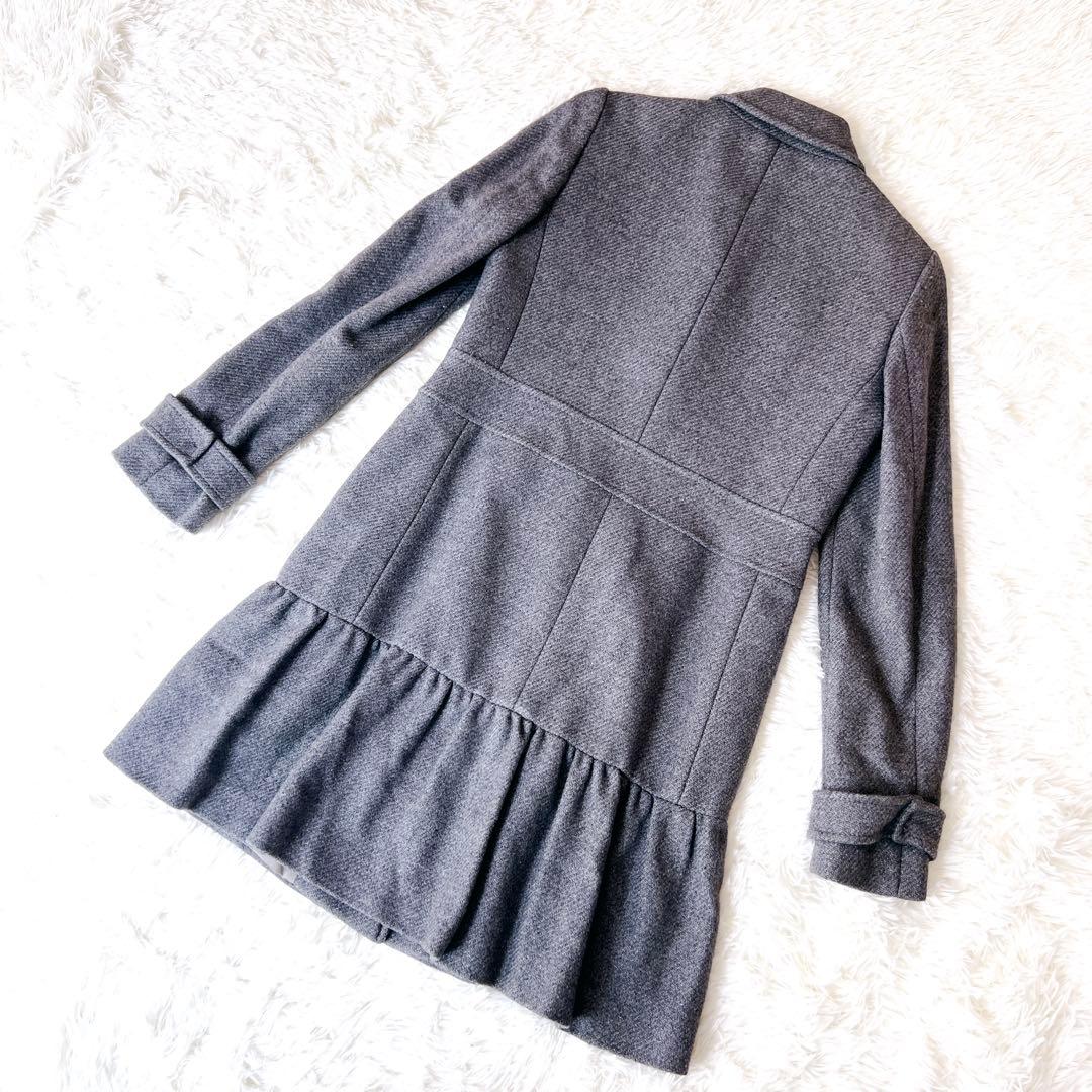 【良品】レッドヴァレンチノ フリル チェスターコート 38 グレー　ツィード