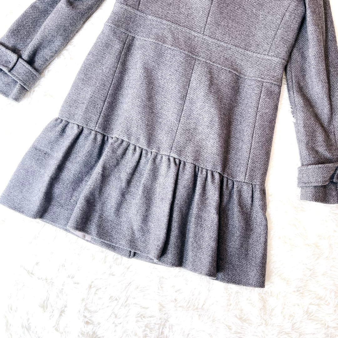 【良品】レッドヴァレンチノ フリル チェスターコート 38 グレー　ツィード