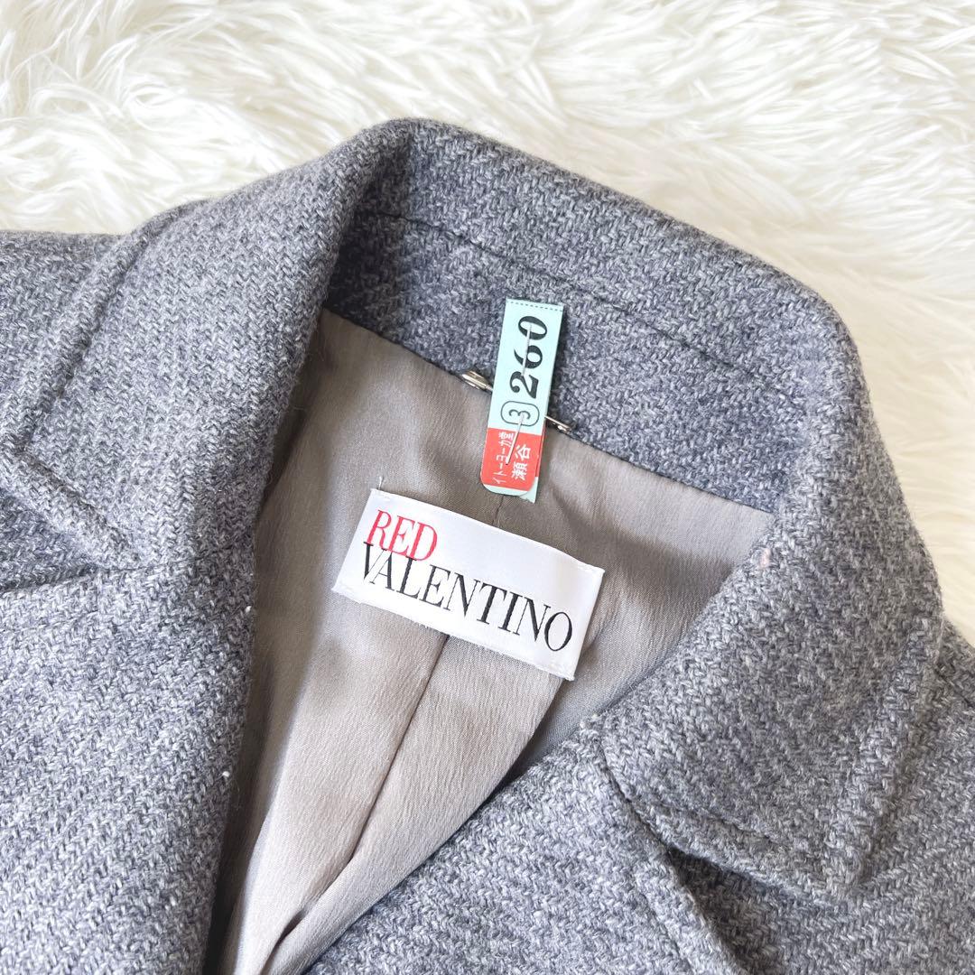 【良品】レッドヴァレンチノ フリル チェスターコート 38 グレー　ツィード
