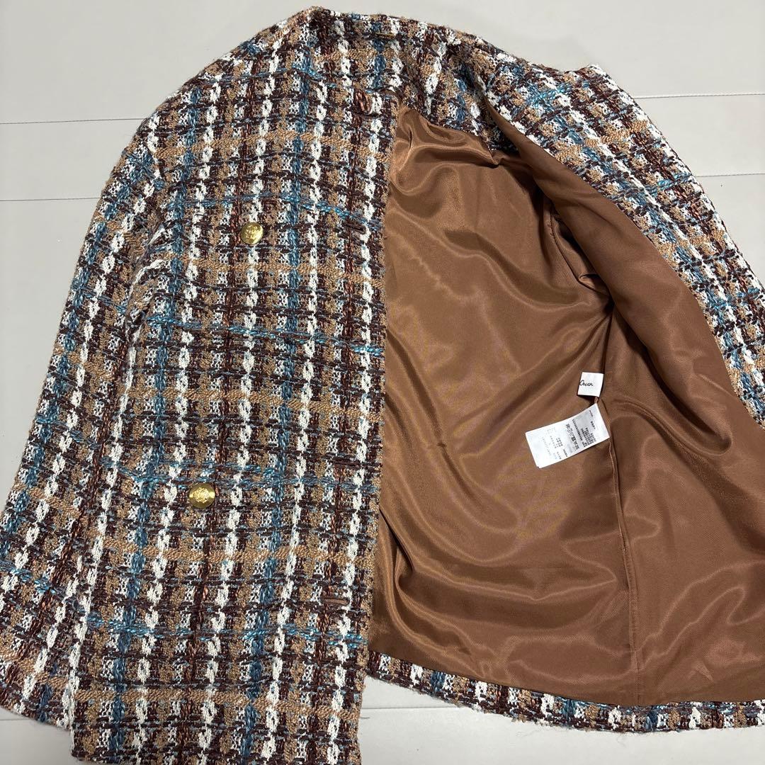 【美品✨】ミラ オーウェン ツイード ノーカラー ジャケット 金ボタン