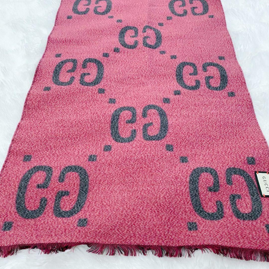 【未使用級】GUCCI ジャガードウールシルクスカーフ 大判マフラー