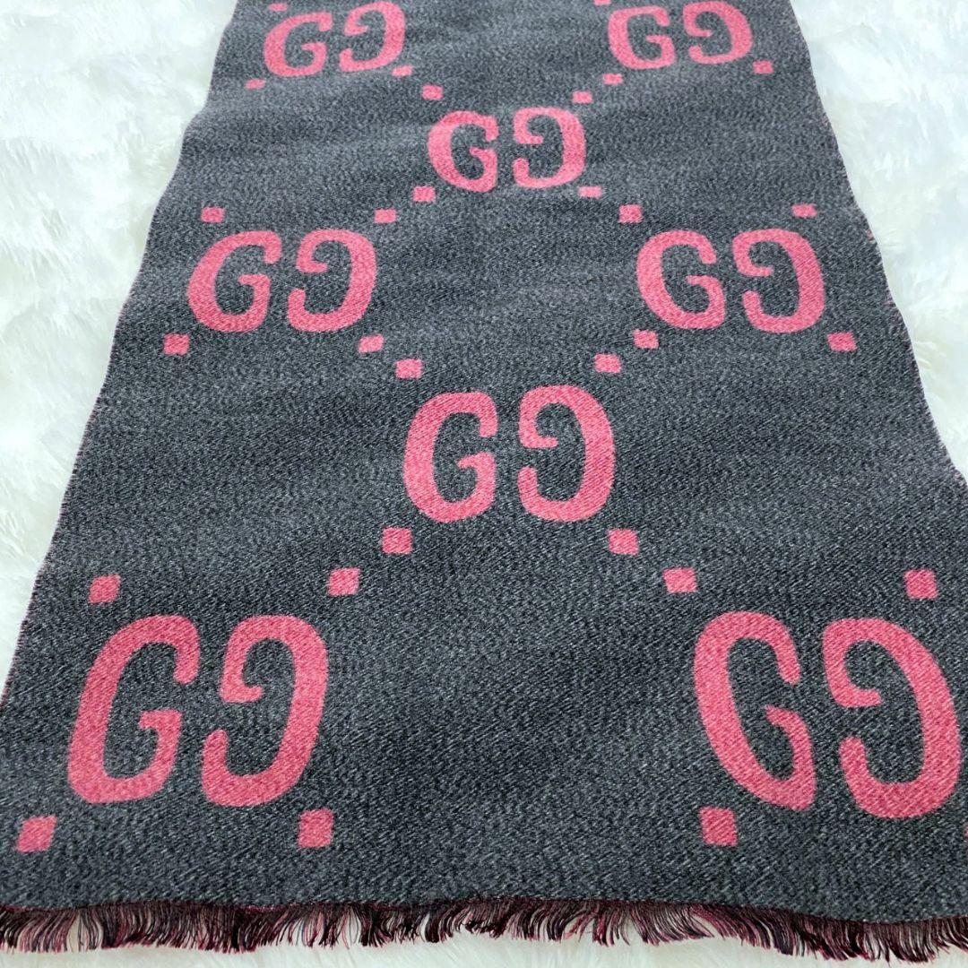 【未使用級】GUCCI ジャガードウールシルクスカーフ 大判マフラー