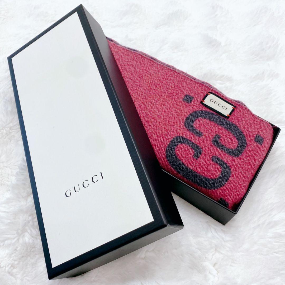 【未使用級】GUCCI ジャガードウールシルクスカーフ 大判マフラー