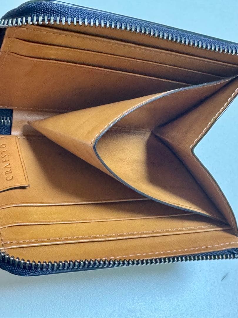 CLAFSTO L字ファスナー 二つ折り財布 ネイビー