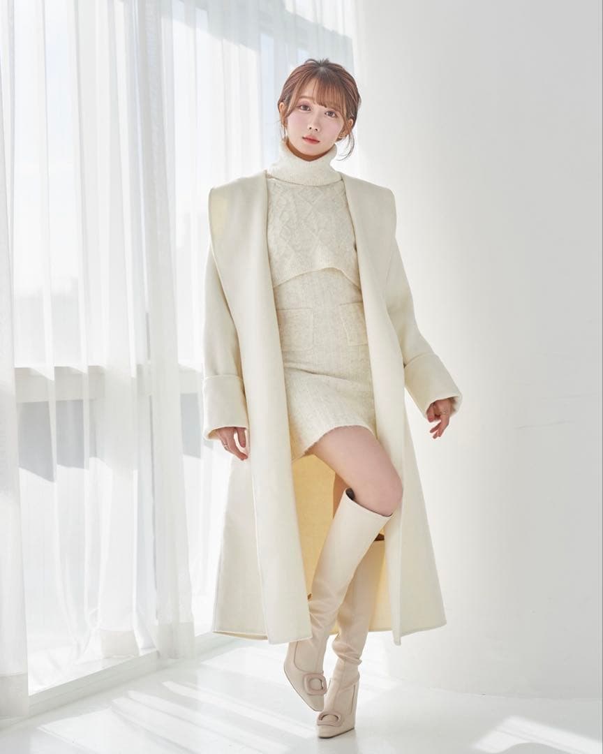 Rose Muse Rose charm rever coat ホワイト