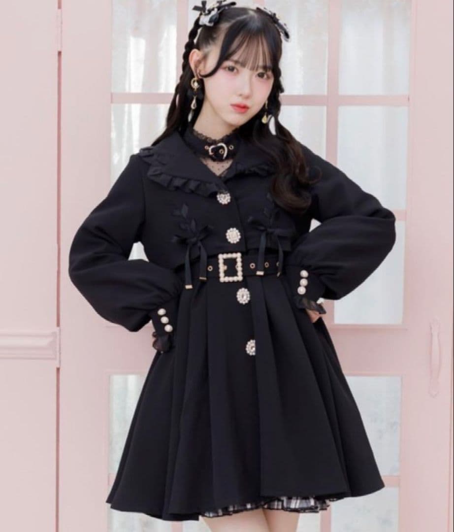 ROJITA シアーフリル トレンチコート ブラック　黒　ビジュー