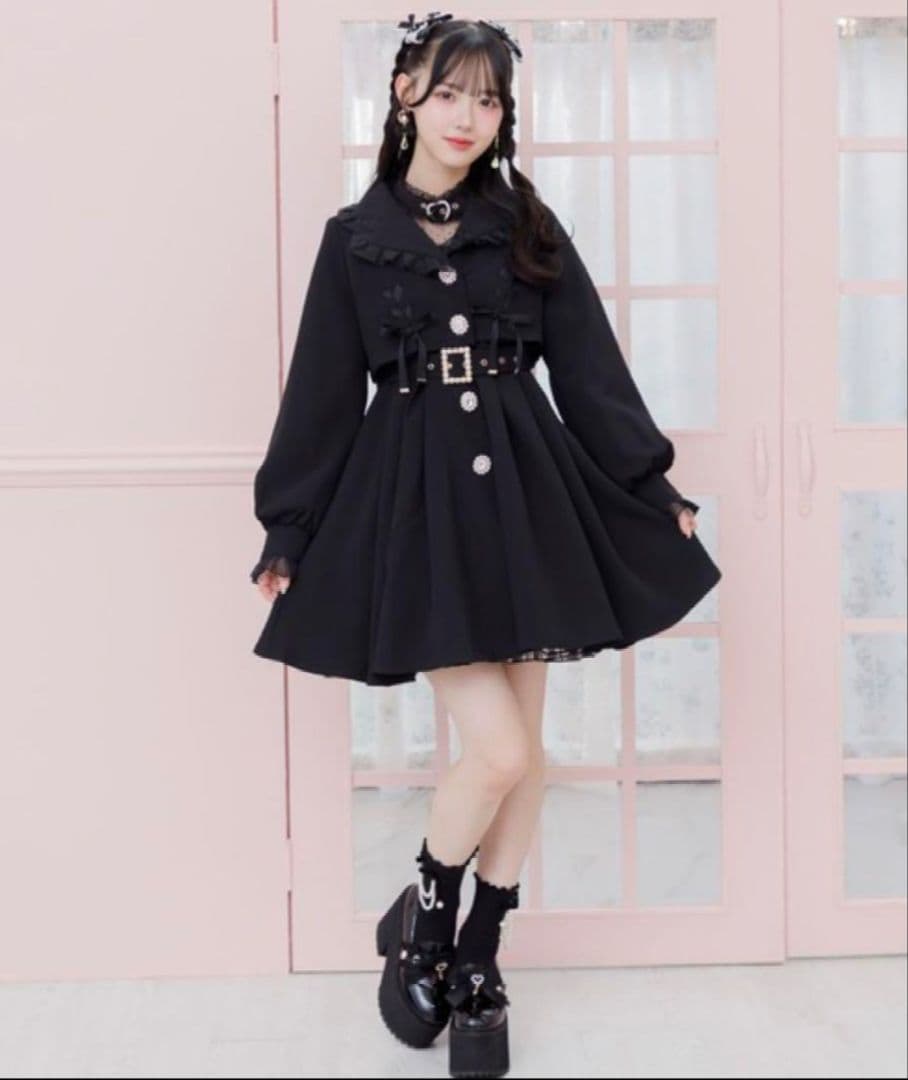 ROJITA シアーフリル トレンチコート ブラック　黒　ビジュー