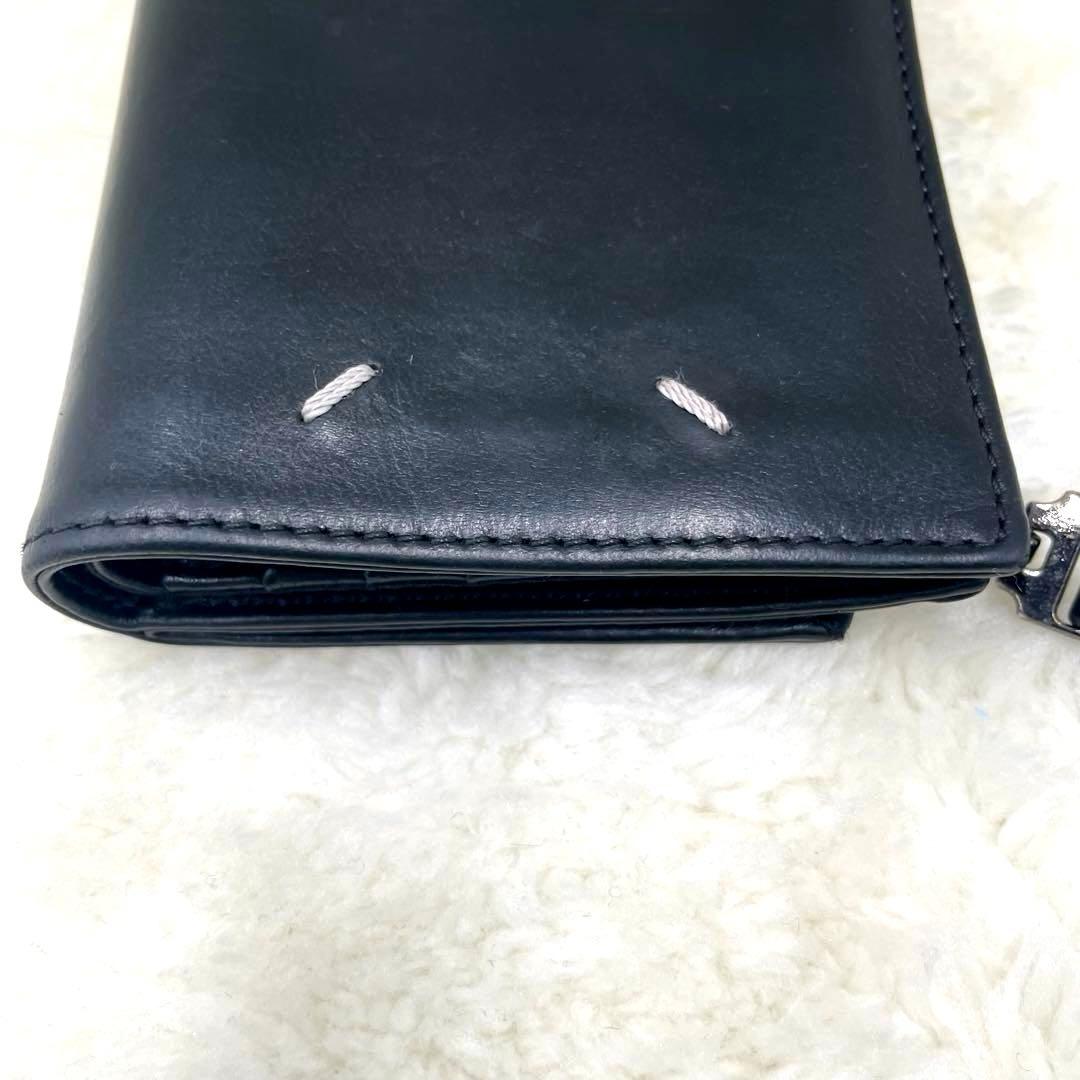 メゾンマルジェラ 2つ折り 財布　4ステッチ フリップフラップ レザー ブラック