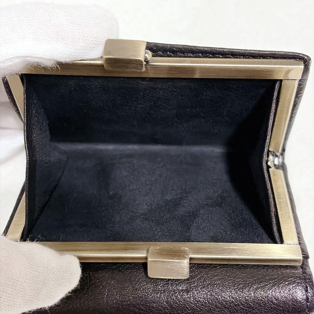 【美品】SLOW&CO がま口 三つ折り レザー財布 黒 本革