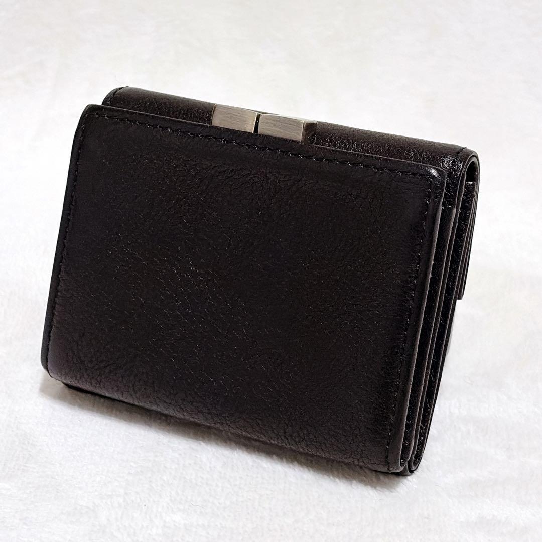【美品】SLOW&CO がま口 三つ折り レザー財布 黒 本革