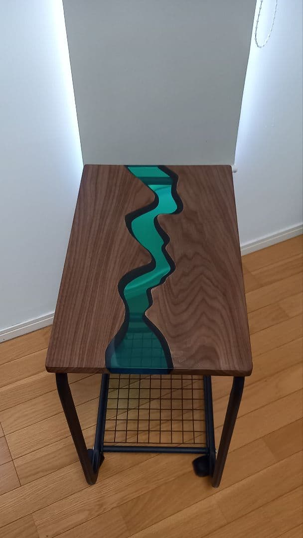 リバーテーブル　レジンテーブル　サイドテーブル　キッチンワゴン　キャスター付き