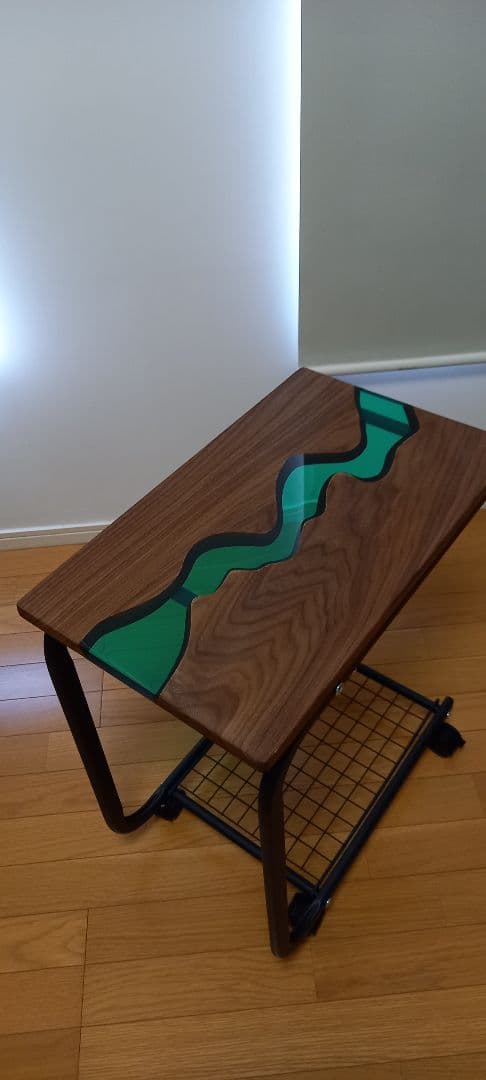 リバーテーブル　レジンテーブル　サイドテーブル　キッチンワゴン　キャスター付き