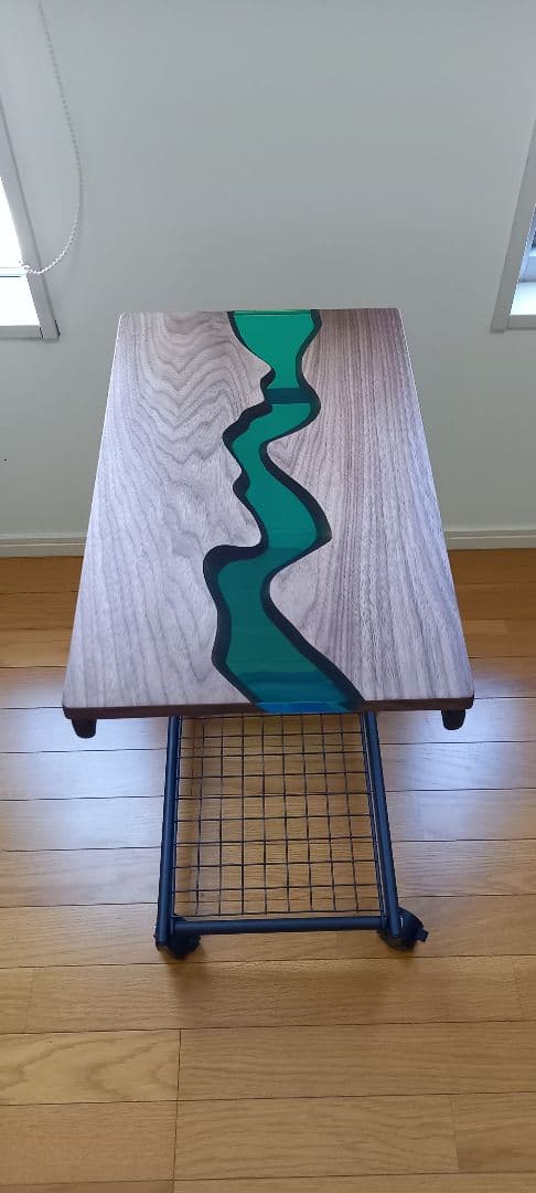 リバーテーブル　レジンテーブル　サイドテーブル　キッチンワゴン　キャスター付き