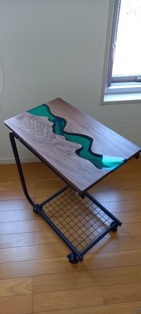 リバーテーブル　レジンテーブル　サイドテーブル　キッチンワゴン　キャスター付き