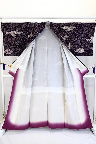 美品 訪問着 濃紫 絞り 風景柄 楓 松 花文 身丈158cm 裄丈69cm