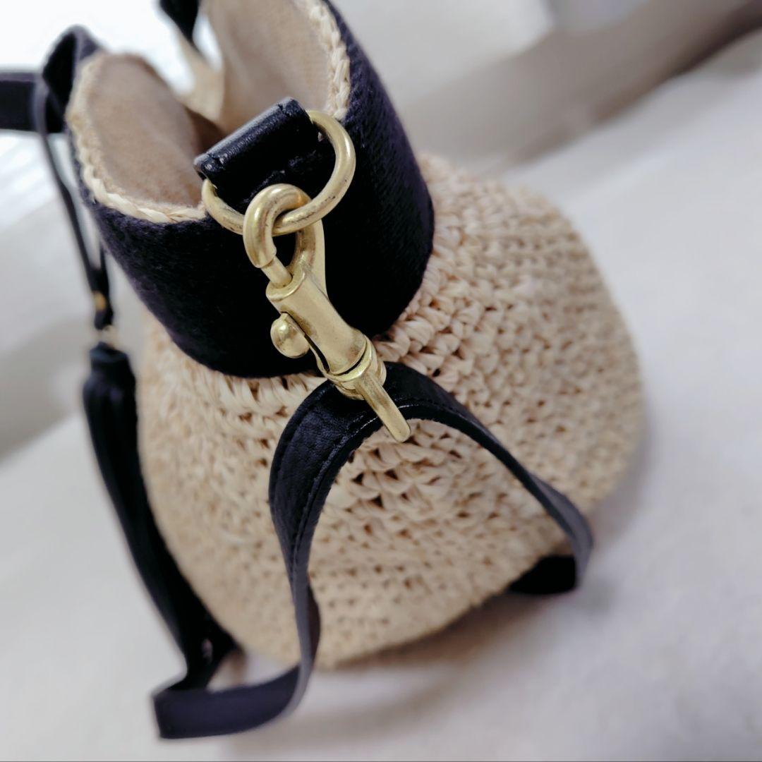 美品　ヴィオラドーロ　カゴバッグ　ラフィアトートバッグ 2way 黒　タッセル