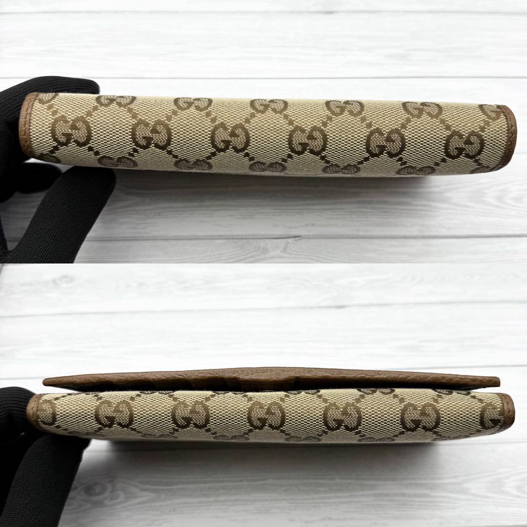 【美品】GUCCI GGキャンバス 長財布 　二つ折り ブラウン　レザー