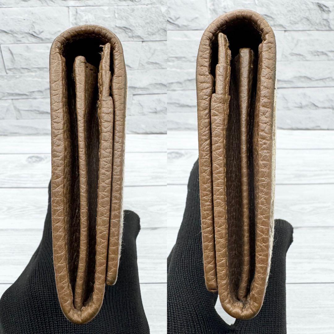 【美品】GUCCI GGキャンバス 長財布 　二つ折り ブラウン　レザー