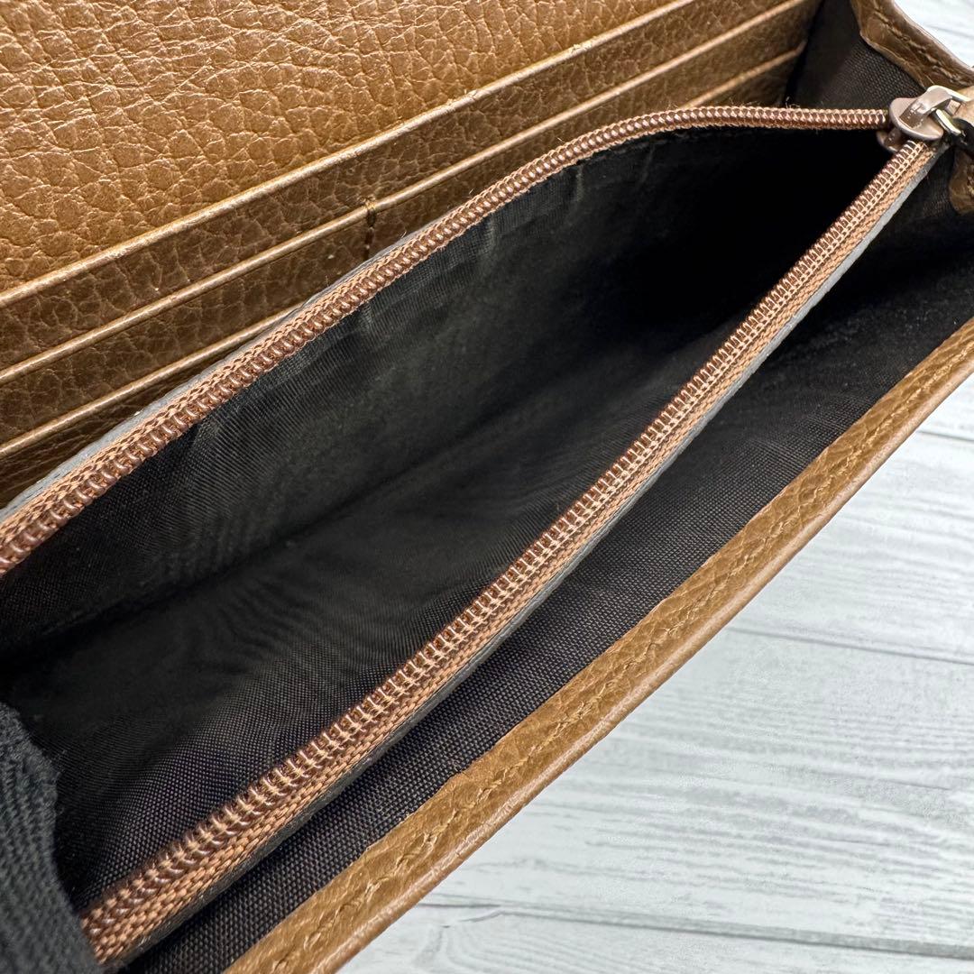 【美品】GUCCI GGキャンバス 長財布 　二つ折り ブラウン　レザー