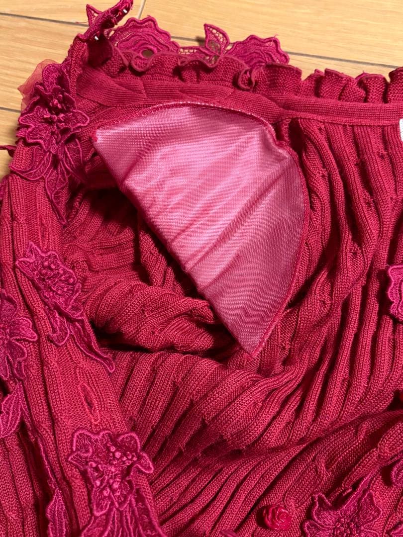 アトリエまりこ　花モチーフ刺繍レース　ロングニットワンピース