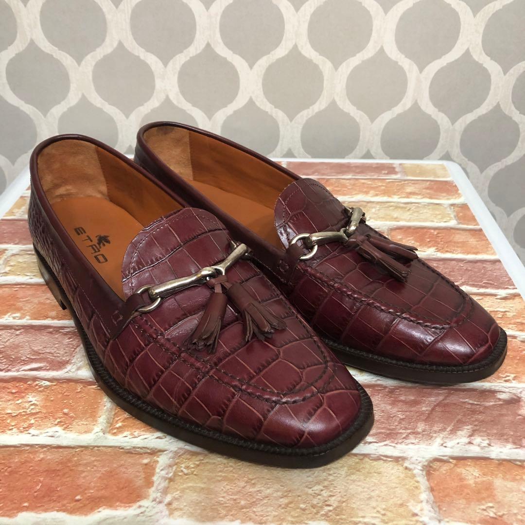 エトロ　クロコダイル風レザー タッセル付きローファー