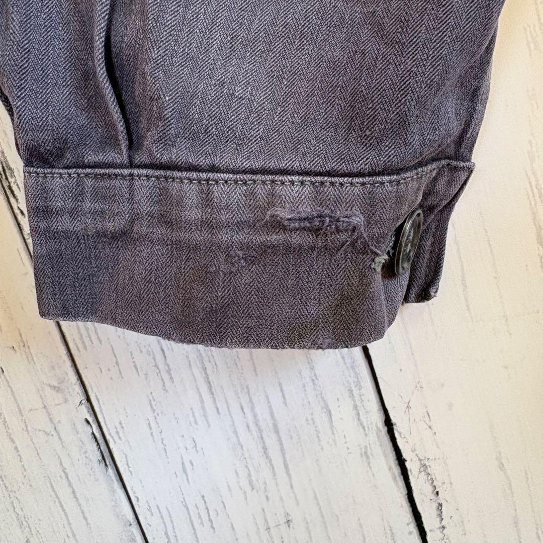 60s 70s フランス軍 ヘリンボーン カバーオール ワークジャケット 黒 M