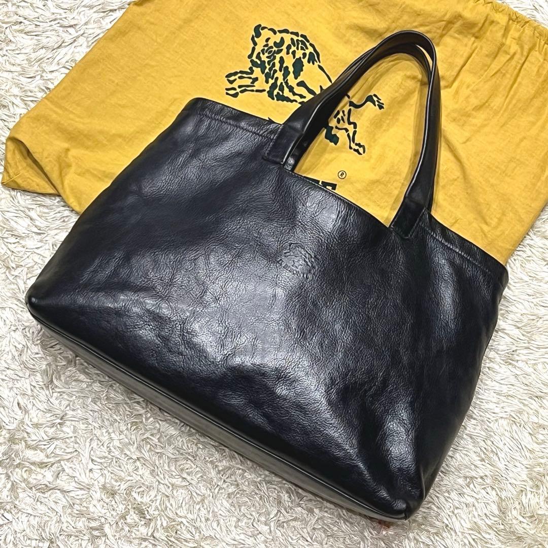 極美品✨イルビゾンテ トートバッグ オールレザーロゴ型押し A4可能 ブラック