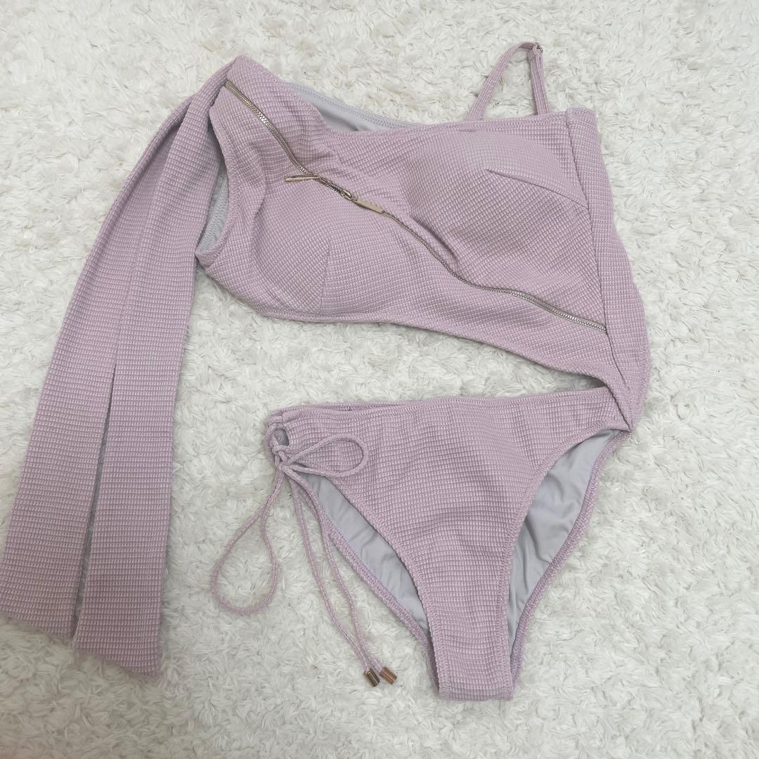 ローブドフルール Waffle weave zip swim wear ピンク