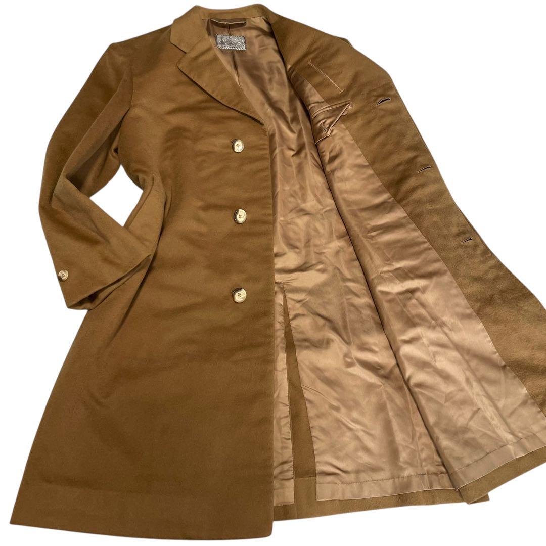 カシミヤ100%【ICHIBANKAN】マキシ丈比翼チェスターコート キャメルL