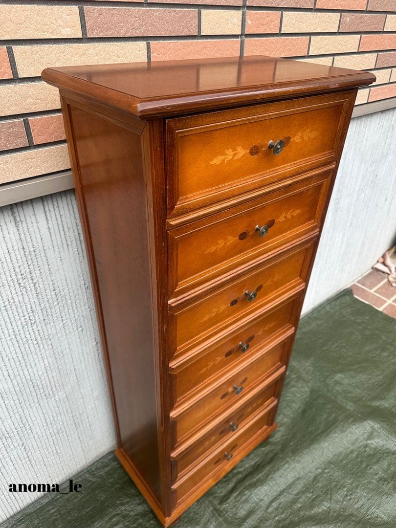 5006【チェスト】木製　イタリア　象嵌　収納　飾り台　アンティーク◎