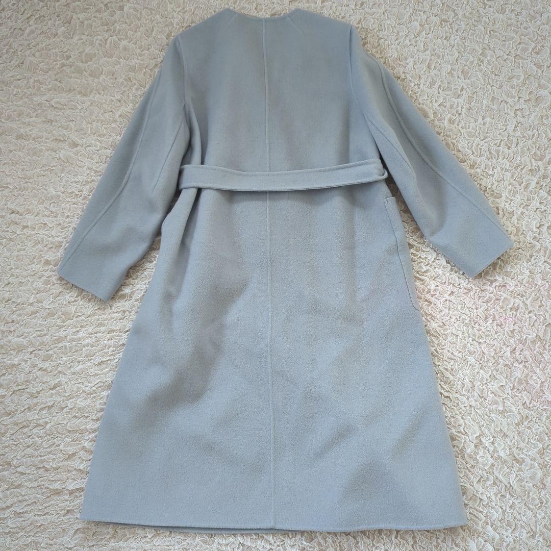 【美品】ballsey プレミアムウール　リバーノーカラーコート　水色　ベルト
