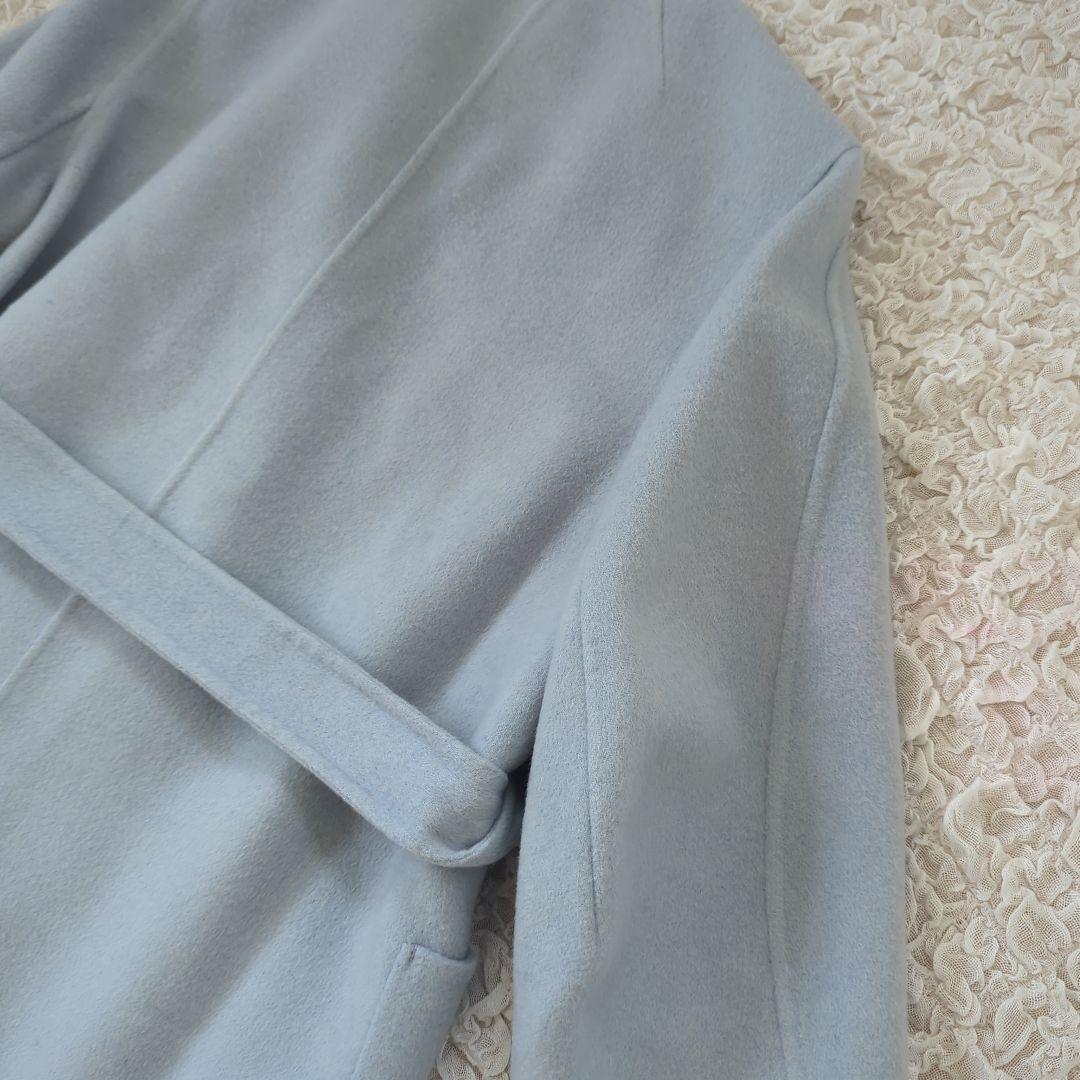 【美品】ballsey プレミアムウール　リバーノーカラーコート　水色　ベルト