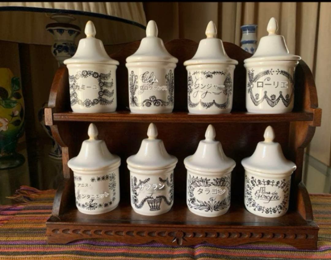 フランス製アンティークキャビネット付きキャニスターセット！カップ美品で使えます！
