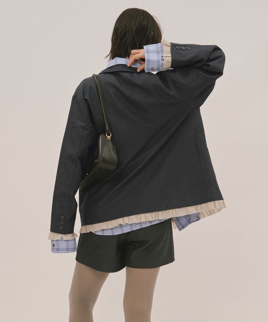 loin nuit フリルレイヤードデザインジャケットグレー