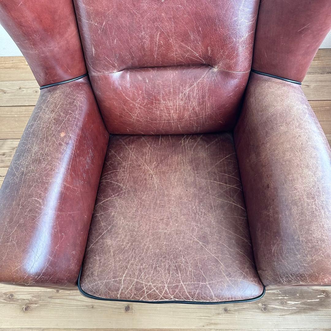 ヴィンテージ　ブラウンレザー　ウィングバックソファ