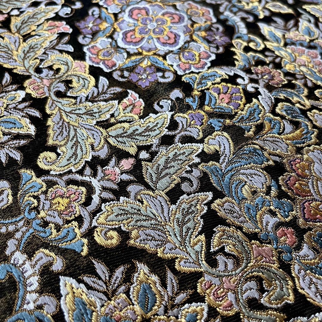 六通柄袋帯 宝相華文様 瑞花文 花唐草 金糸 黒色 通好み逸品 粋 大人のお洒落