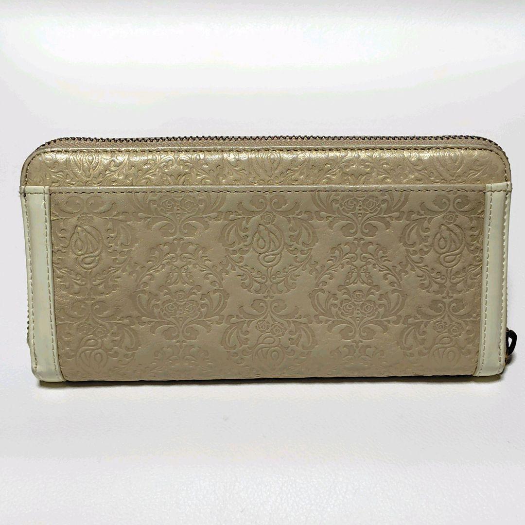 美品✨　アナスイ　セルパン　白☓ベージュ系　ラウンドファスナー　型押し　ヘビ