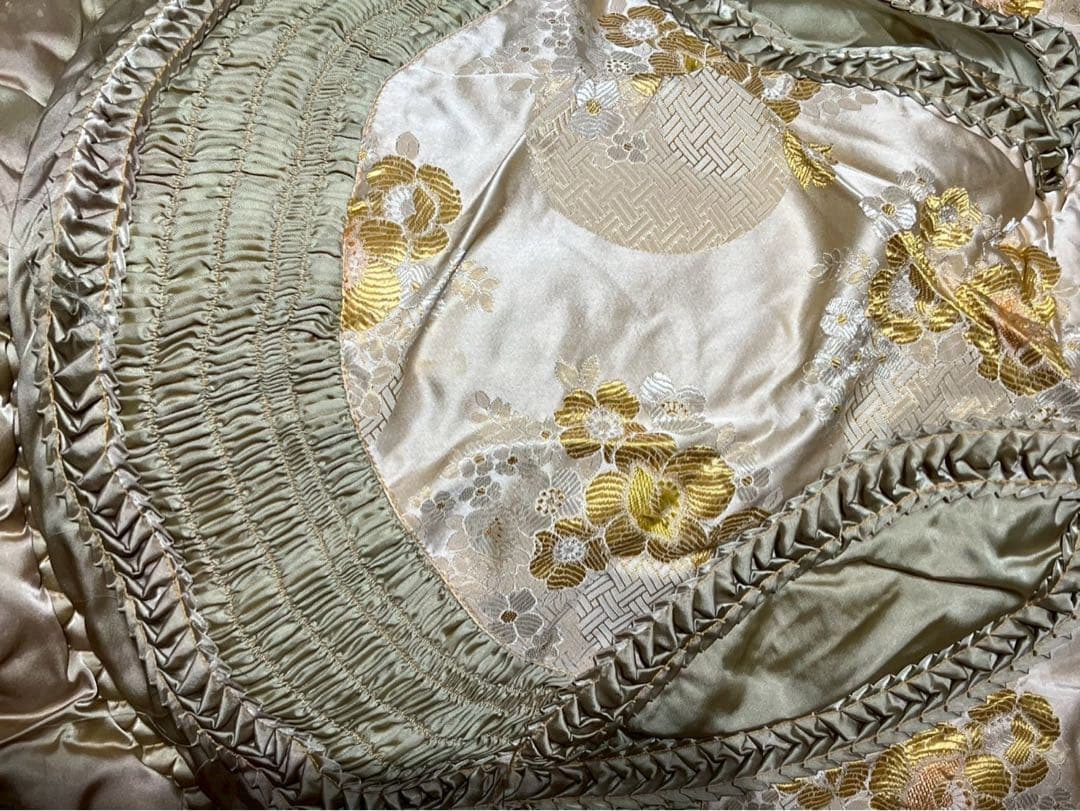 希少 掛布団 昭和レトロ 当時物 サテン インテリア ゴールド ビンテージ