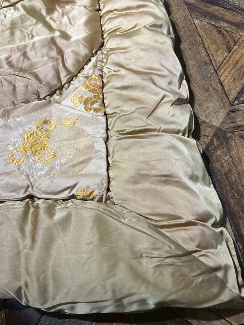 希少 掛布団 昭和レトロ 当時物 サテン インテリア ゴールド ビンテージ